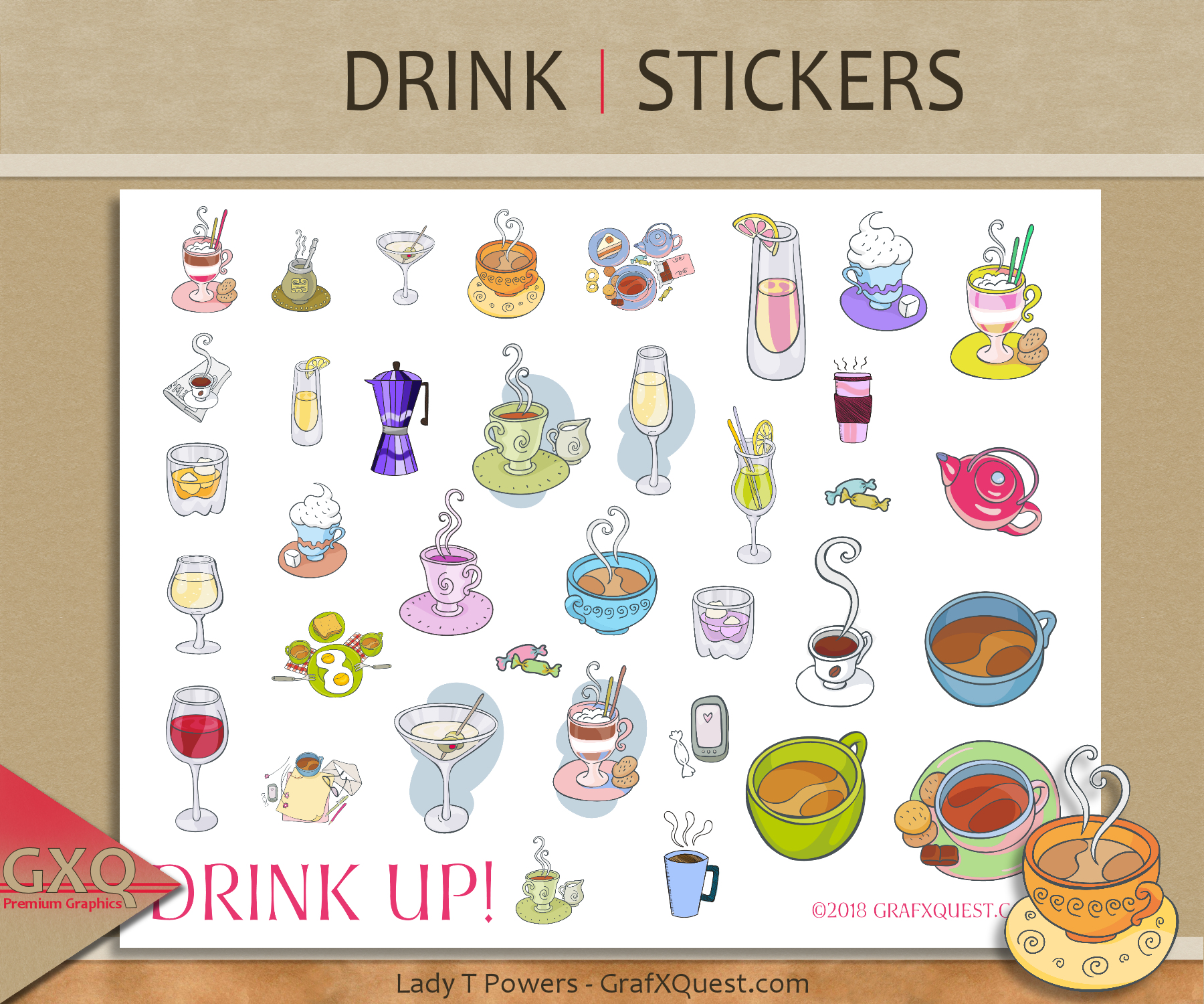 Drink TEA, Soda, Coffee, lemonade printable stickers